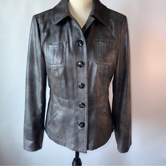 Chico's Women’s dark grey shimmery Button up Blazer Tailored Fit size 0 US small - Picture 1 of 7